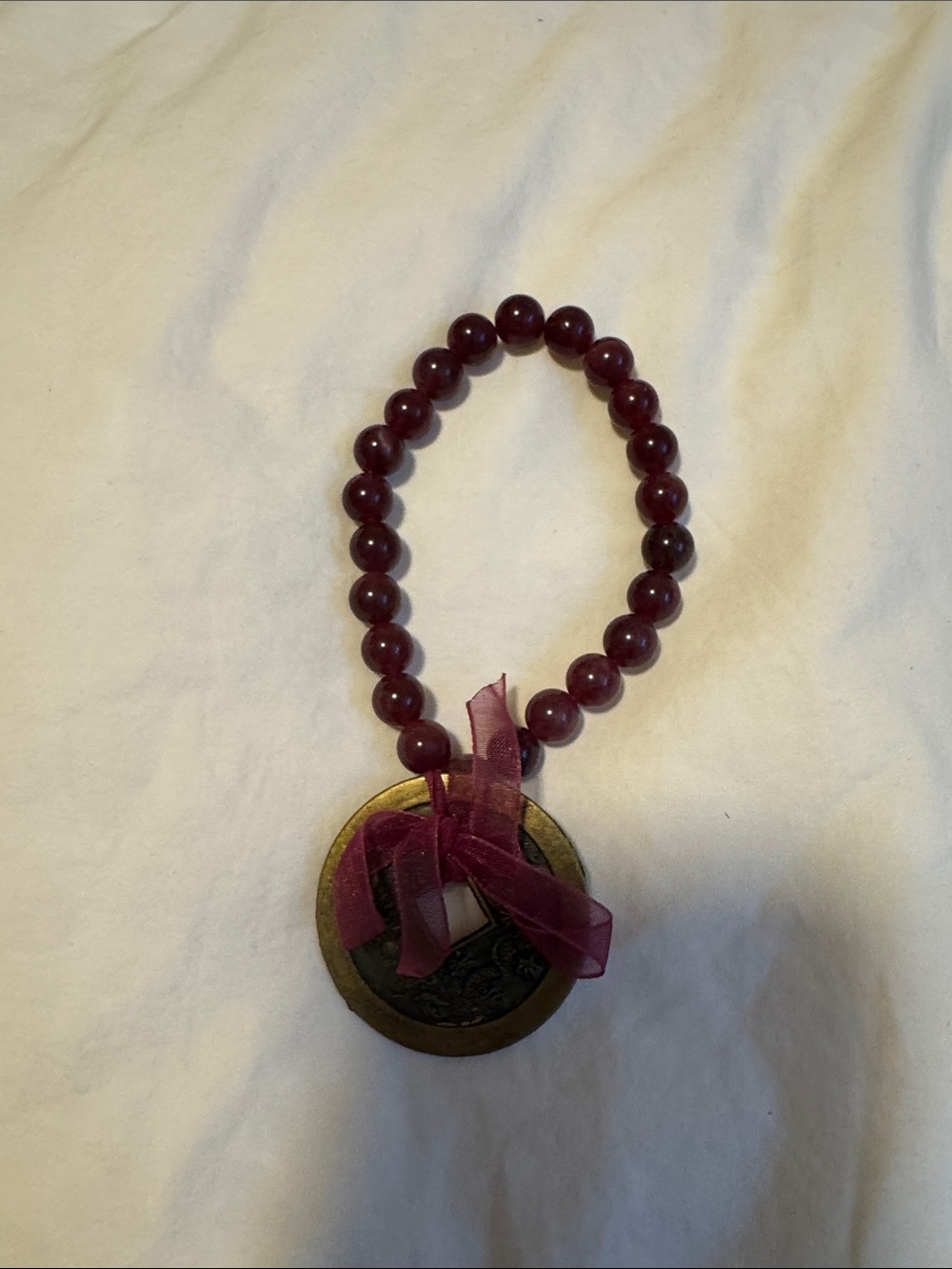 Women’s Beaded Bracelet with Garnet Red Pendant